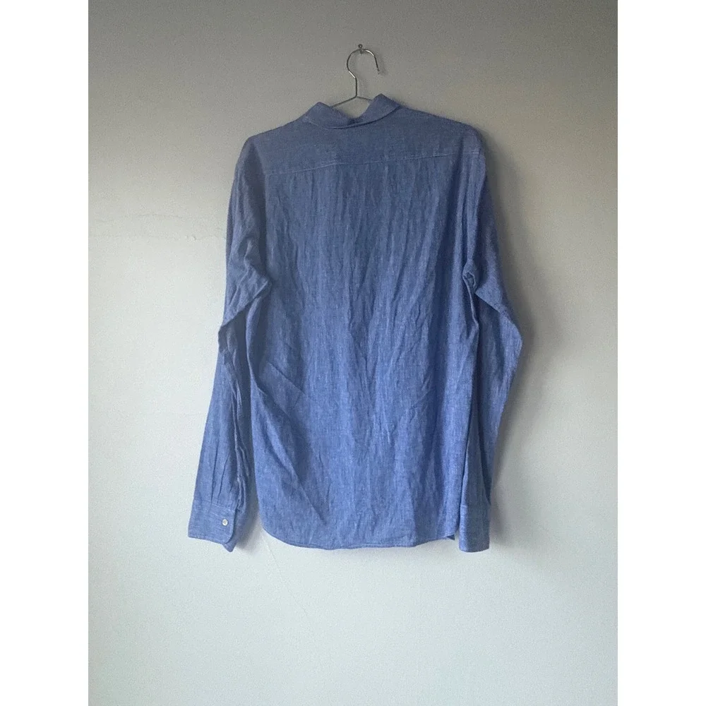 Scotch & Soda Blue Linen Blend Long Sleeve Button Down Shirt Size Large - Picture 4 of 6